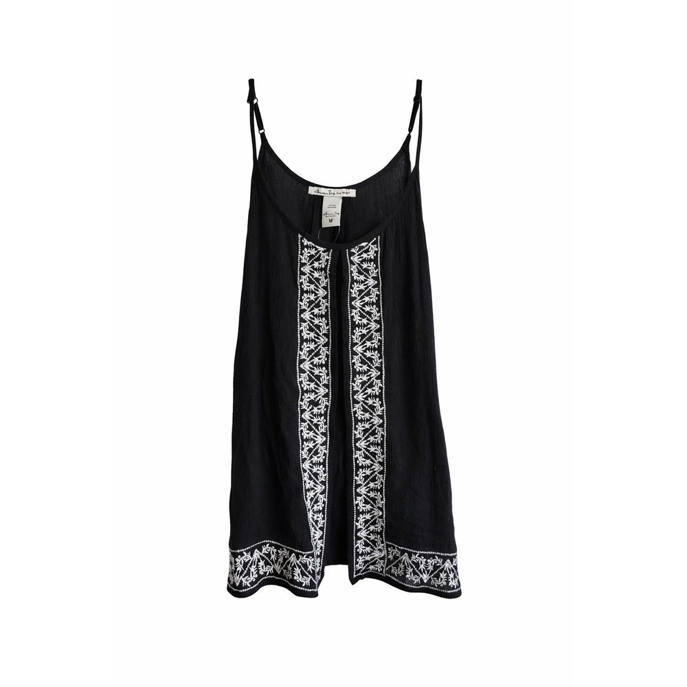 NWT American Rag Embroidered Boho Tank Top Medium Black White Festival MSRP $49
